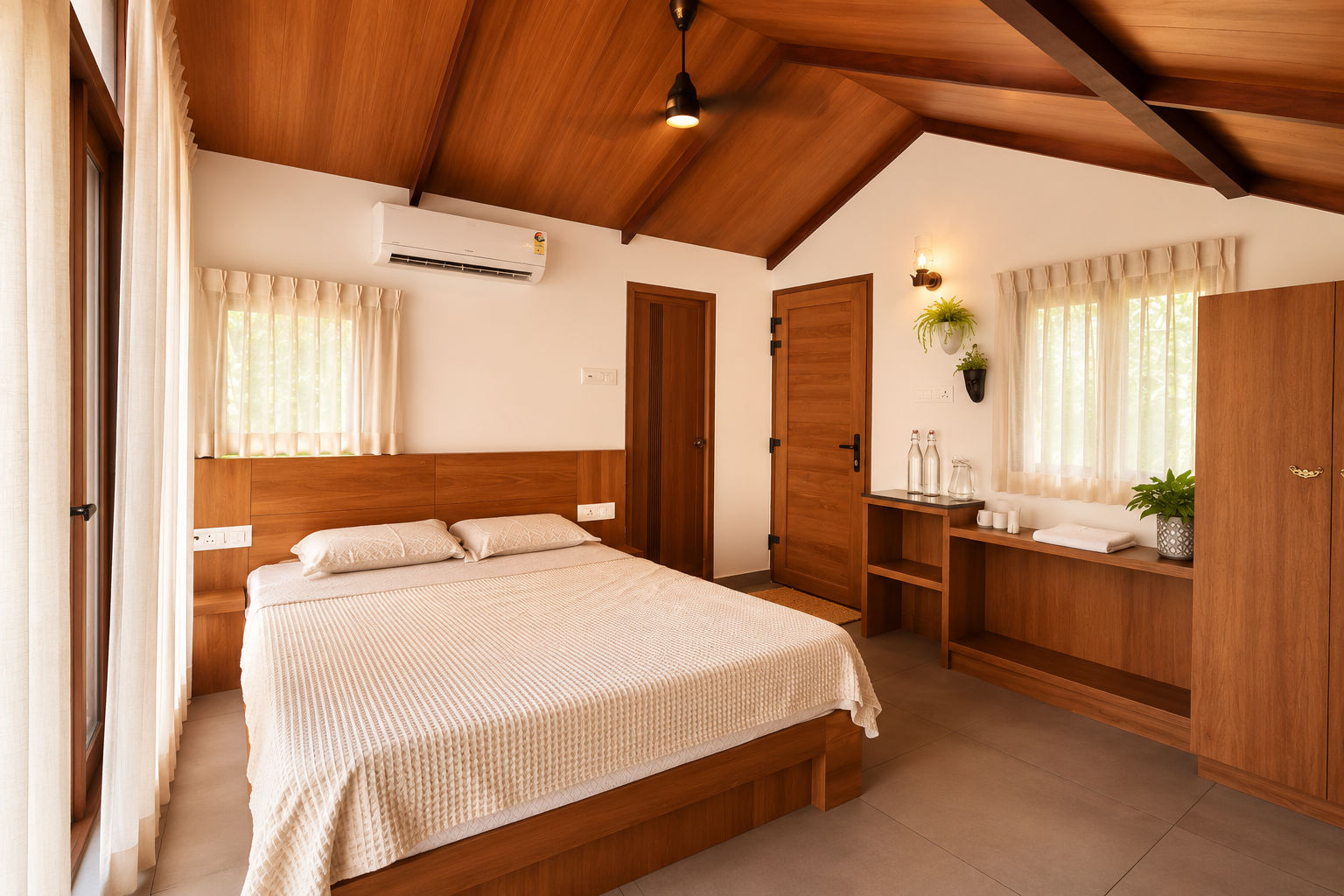 River Hut deck seating at water's edge — Maleyam Homestay